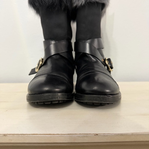 Pollini Black Leather Boots With Gray Fur Trim Size 36 - Picture 5 of 10